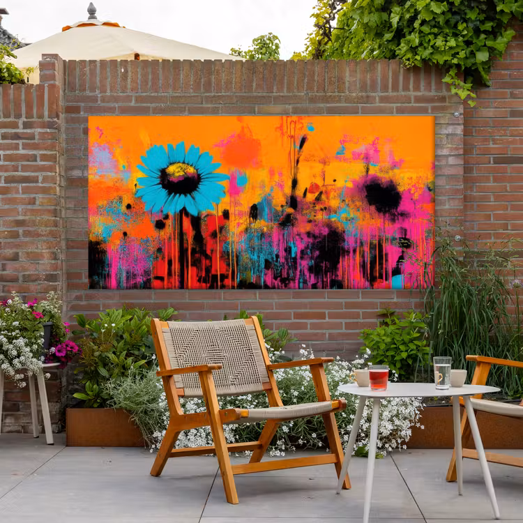 Zonnebloemen - Abstract - Oranje Tuinposter op houten frame 2 cm dik xxl -sfeer3