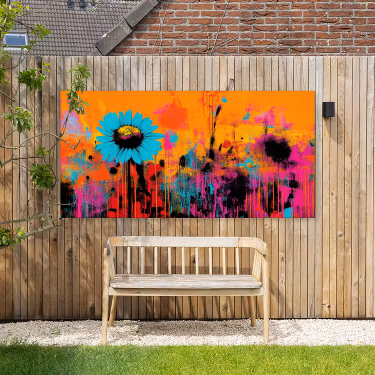 Zonnebloemen - Abstract - Oranje Tuinposter op houten frame 2 cm dik xxl -sfeer4