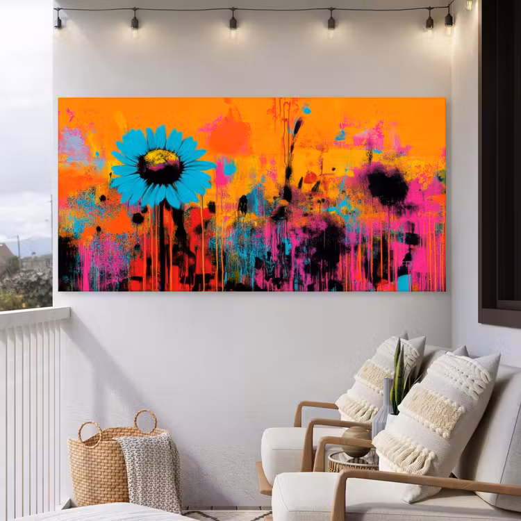 Zonnebloemen - Abstract - Oranje Tuinposter op houten frame 2 cm dik xxl -sfeer1