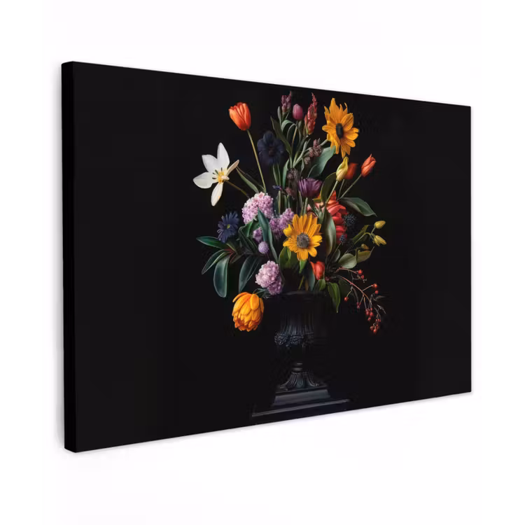 Zonnebloemen - Boeket - Kleurrijk Tuinposter op houten frame 2 cm dik klein -3d