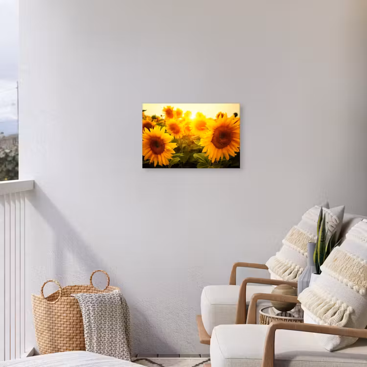 Zonnebloemen in het zonlicht Tuinposter op houten frame 2 cm dik klein -sfeer1