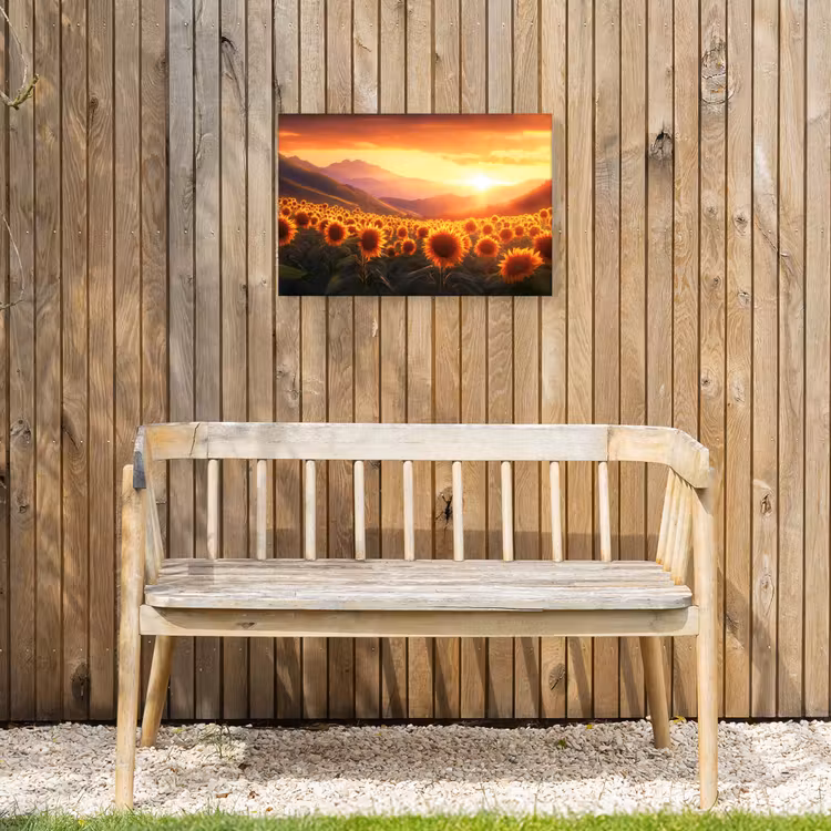 Zonnebloemen - Zonsondergang - Landschap Tuinposter op houten frame 2 cm dik klein -sfeer4