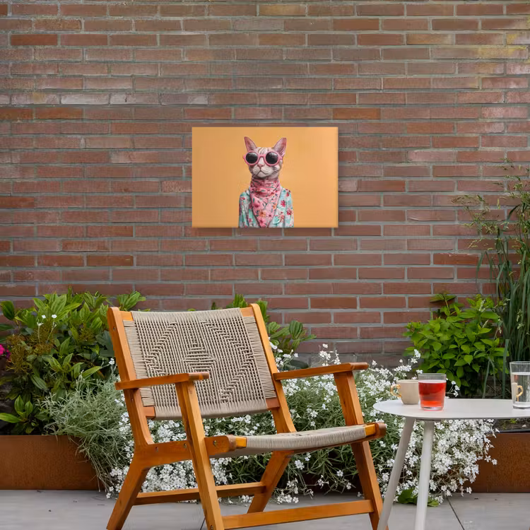 Zonnebril - Kat - Sjaal - Bloemen Tuinposter op houten frame 2 cm dik klein -sfeer3