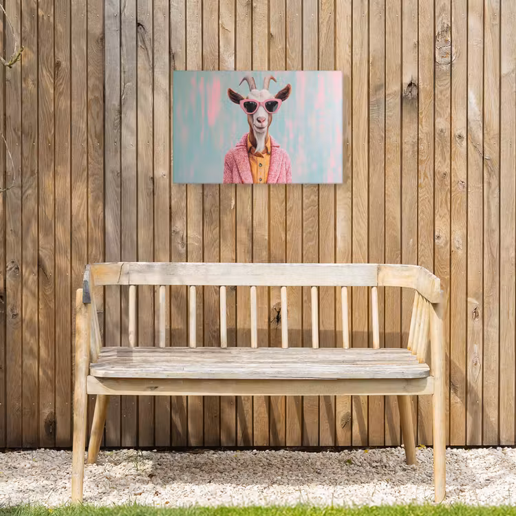 Zonnebril - Roze - Geit - Horen Tuinposter op houten frame 2 cm dik klein -sfeer4