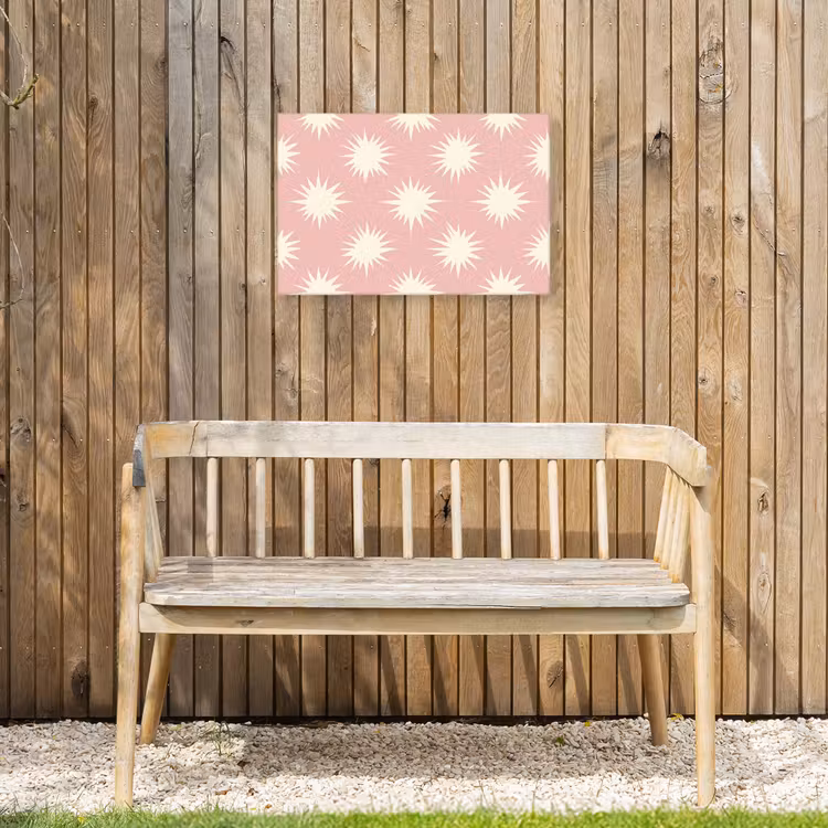 Zonnen - Patroon - Roze Tuinposter op houten frame 2 cm dik klein 845 -sfeer4
