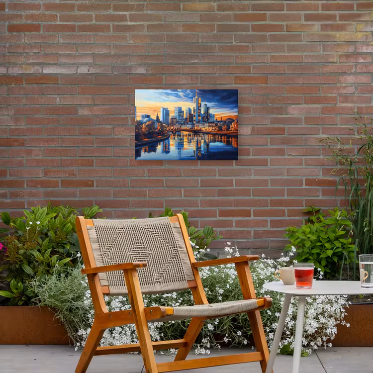Zonsondergang Frankfurt - Stad - Skyline - Water Tuinposter op houten frame 2 cm dik klein -sfeer3
