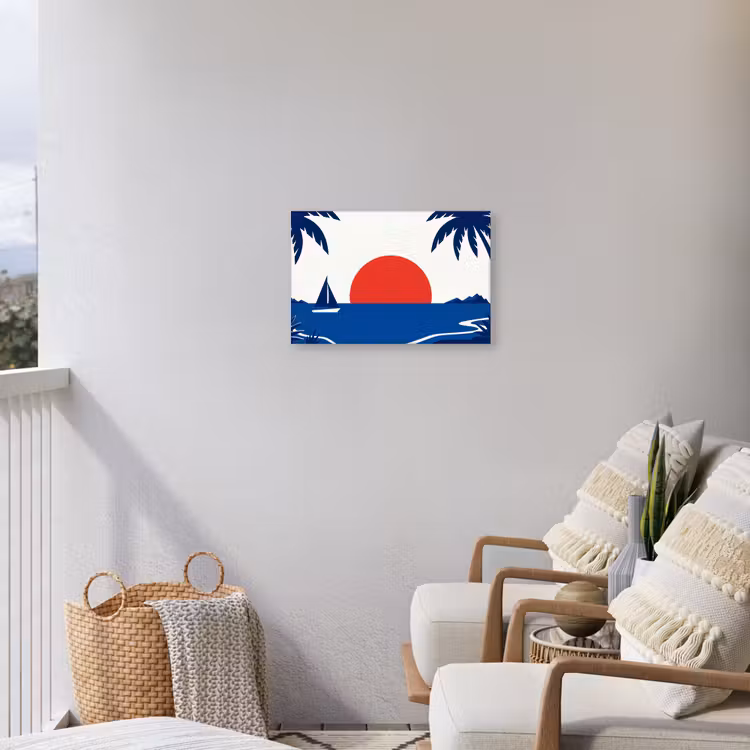 Zonsondergang - Zee - Palmboom - Tropisch - Modern Tuinposter op houten frame 2 cm dik klein -sfeer1