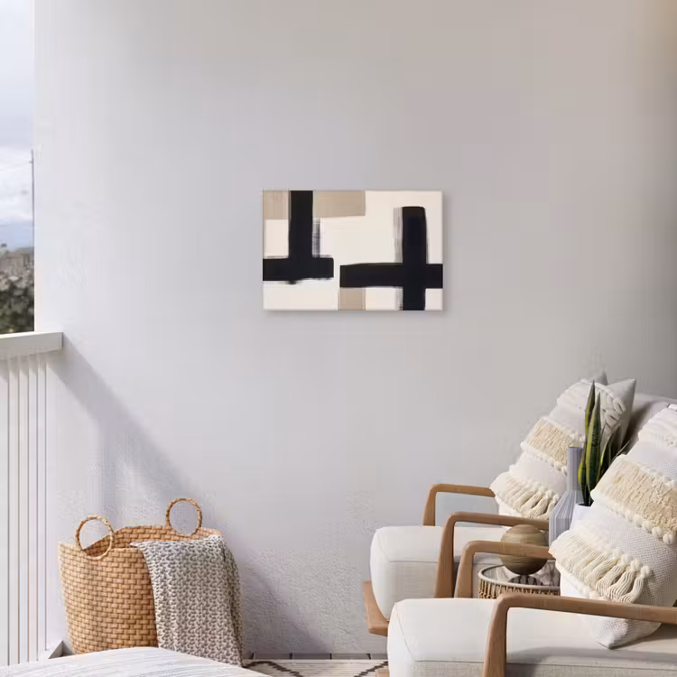 Zwart - Abstract - Japandi Tuinposter op houten frame 2 cm dik klein -sfeer1