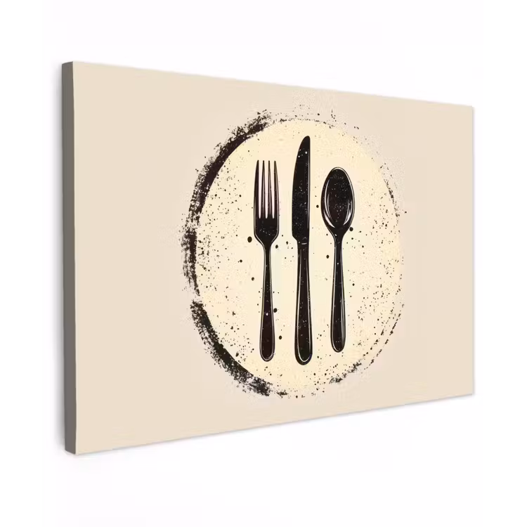 Zwart - Bestek - Rondje Tuinposter op houten frame 2 cm dik klein -3d