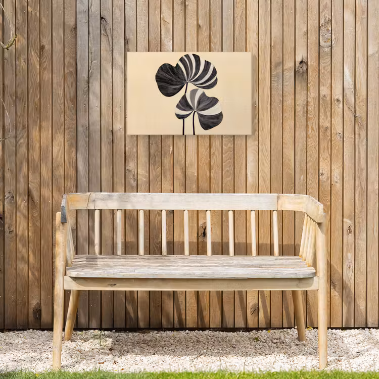 Zwart - Bladeren - Strepen - Minimalistisch Tuinposter op houten frame 2 cm dik klein -sfeer4