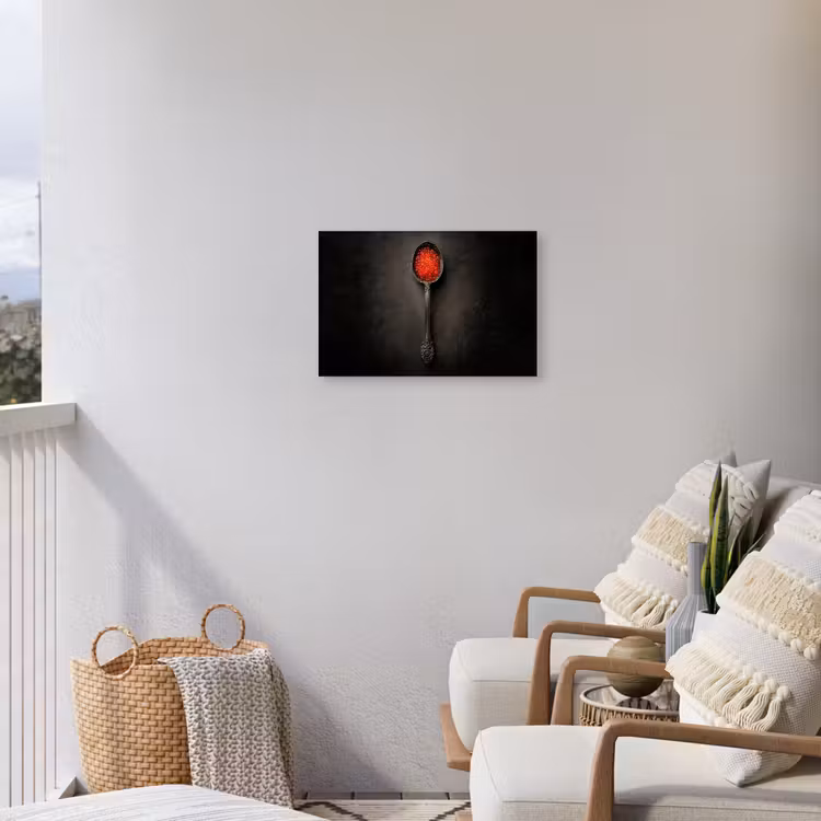 Zwart - Lepel - Caviar Tuinposter op houten frame 2 cm dik klein -sfeer1