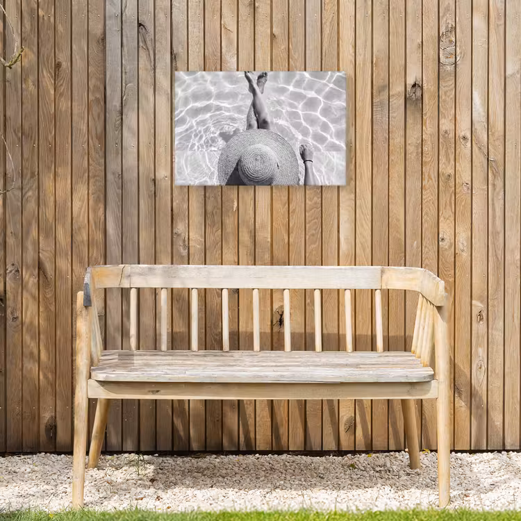 Zwembad - Hoed - Water - Zwart - Wit - Zomers Tuinposter op houten frame 2 cm dik klein -sfeer4