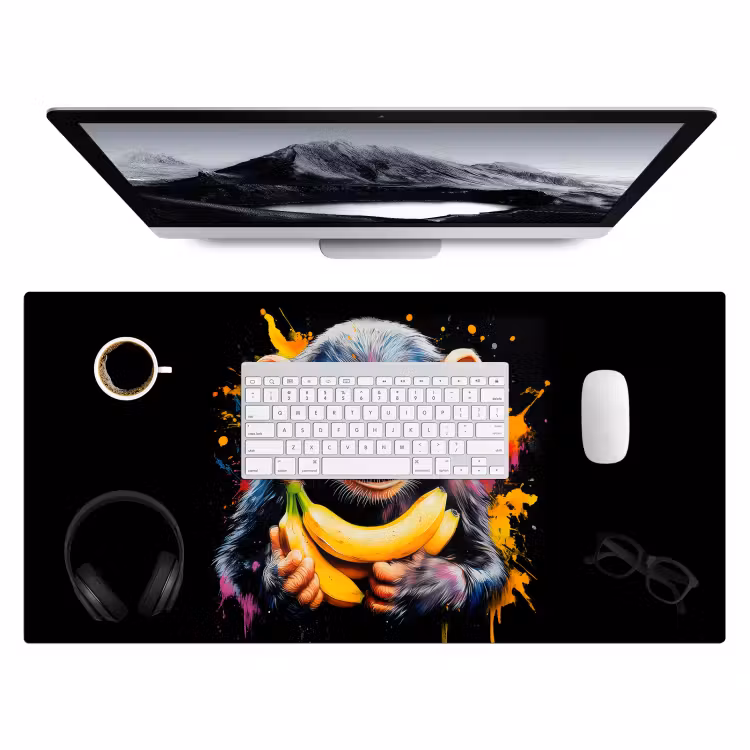 Aap - Graffiti - Kleurrijk - Bananen - Modern Muismat XXL klein -3d