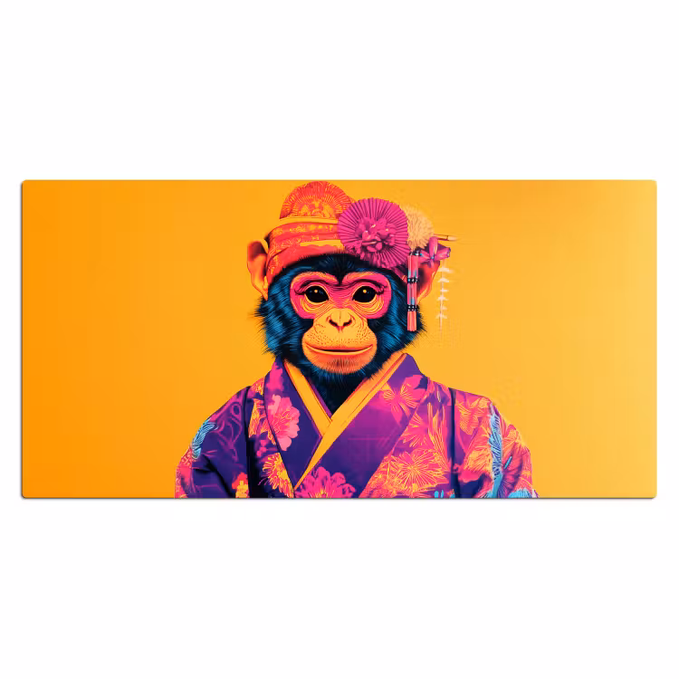 Aap - Kimono - Bloemen - Hoofdtooi Muismat XXL klein -3d_leeg