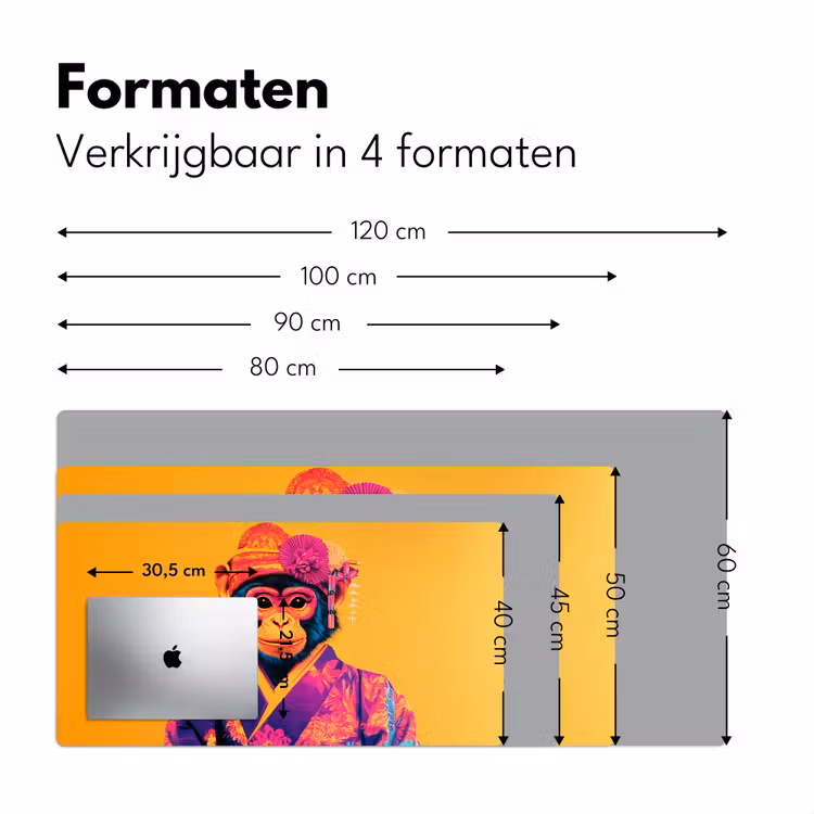 Aap - Kimono - Bloemen - Hoofdtooi Muismat XXL klein -sfeer5