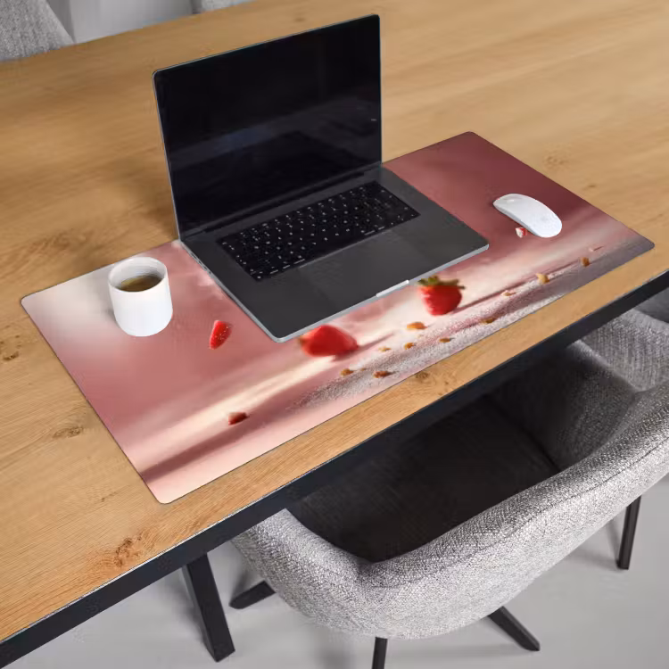 Aardbei - Taart- Eten - Roze Muismat XXL klein -sfeer1
