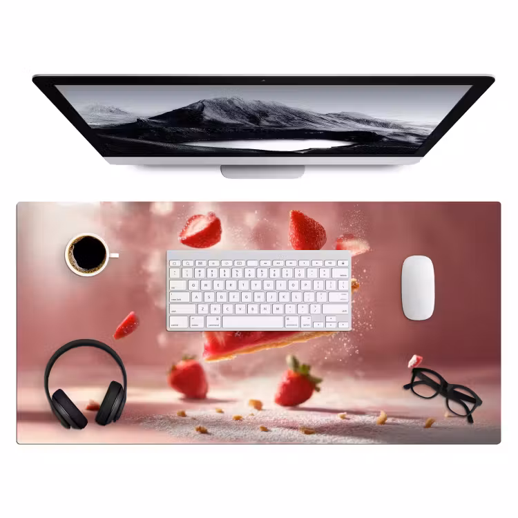 Aardbei - Taart- Eten - Roze Muismat XXL klein -3d