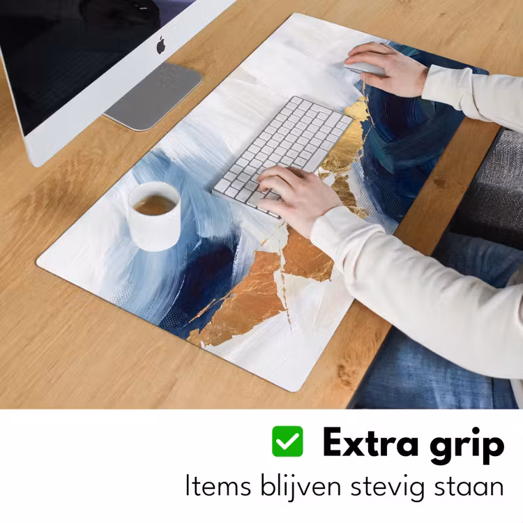 Abstract - Acryl - Blauw - Goud - Elegant Muismat XXL klein -sfeer3