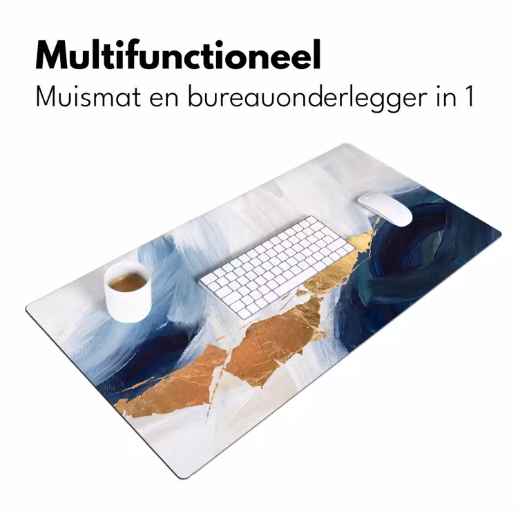 Abstract - Acryl - Blauw - Goud - Elegant Muismat XXL klein -sfeer4