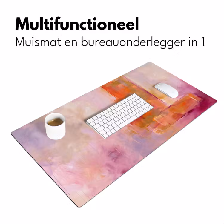 Abstract - Borstelstreken - Kunst - Paars - Goud Muismat XXL klein -sfeer4