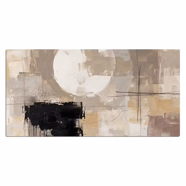 Abstract - Cirkel - Modern - Beige - Zwart - Minimalistisch Muismat XXL klein -3d_leeg