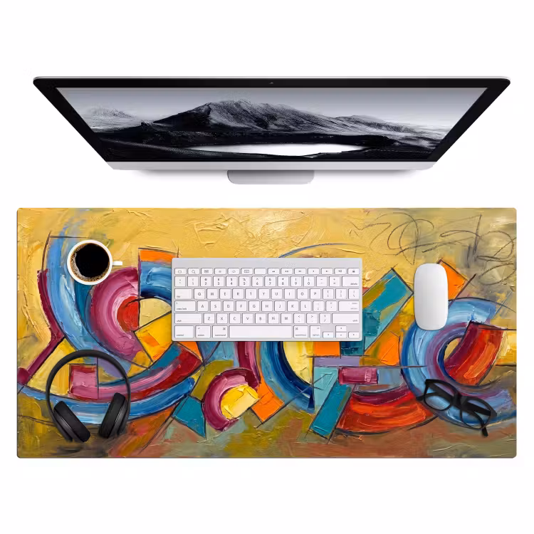 Abstract - Cirkels - Schilderij - Kleurrijk - Dynamisch Muismat XXL klein -3d