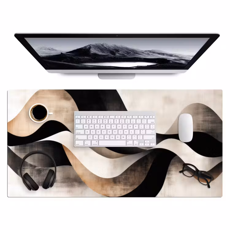 Abstract - Golven - Zwart - Verweerd Muismat XXL klein -3d