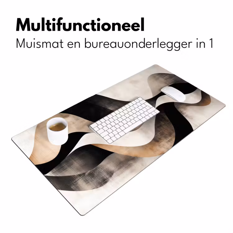 Abstract - Golven - Zwart - Verweerd Muismat XXL klein -sfeer4