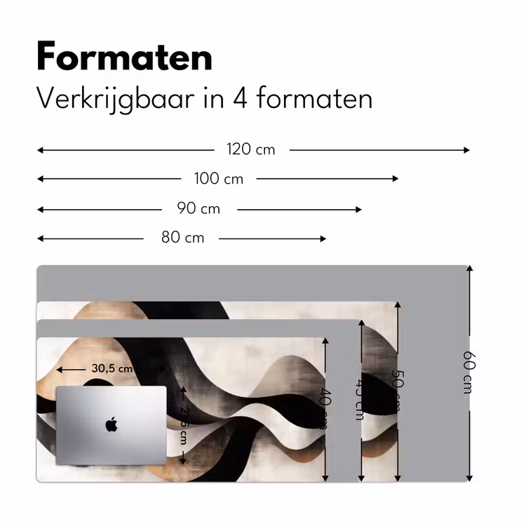 Abstract - Golven - Zwart - Verweerd Muismat XXL klein -sfeer5
