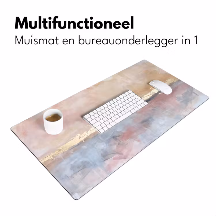 Abstract - Horizontaal - Kunst - Roze - Goud Muismat XXL klein -sfeer4