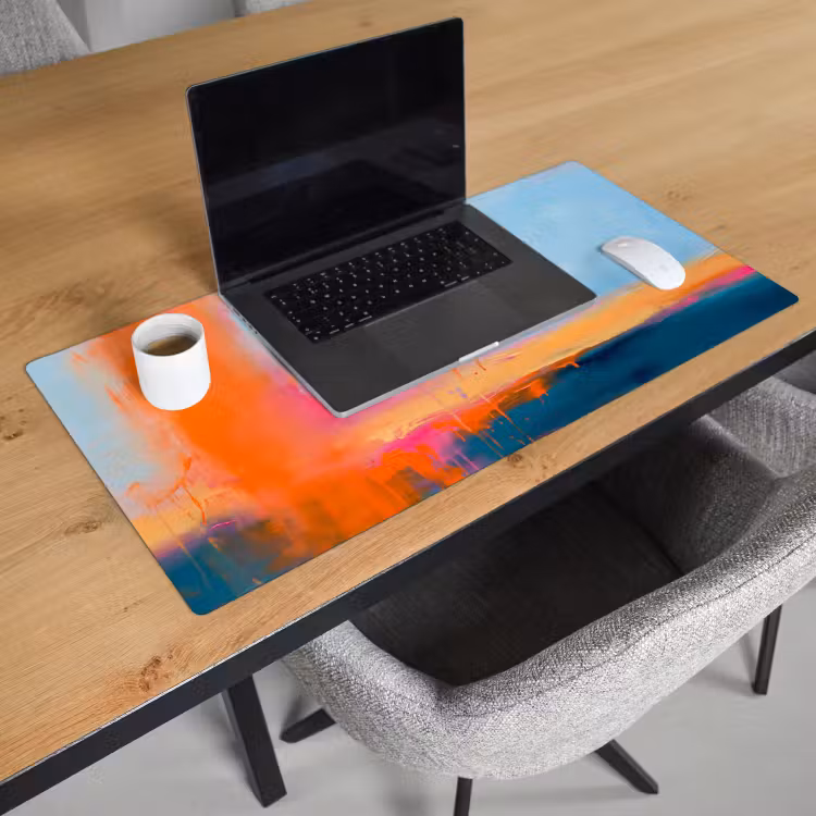 Abstract - Kleurvlakken - Modern - Oranje - Blauw Muismat XXL klein -sfeer1