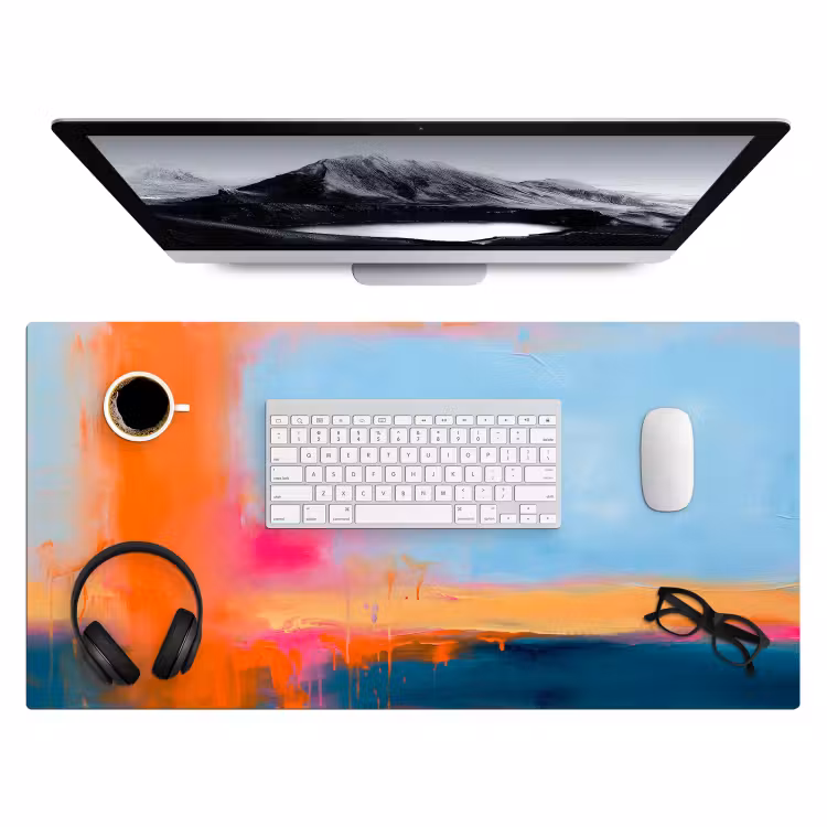 Abstract - Kleurvlakken - Modern - Oranje - Blauw Muismat XXL klein -3d