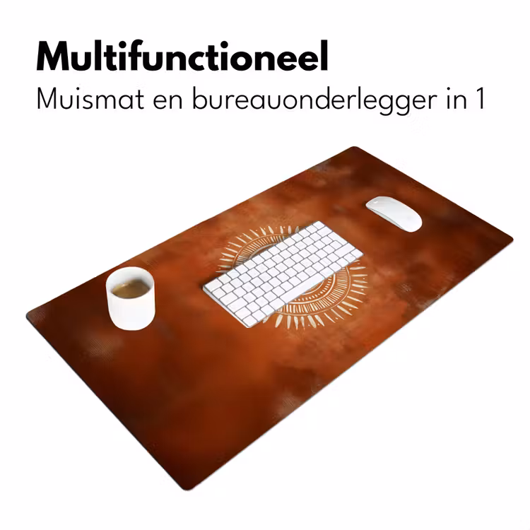 Abstract - Lijnen - Zonnestralen - Roodbruin Muismat XXL klein -sfeer4