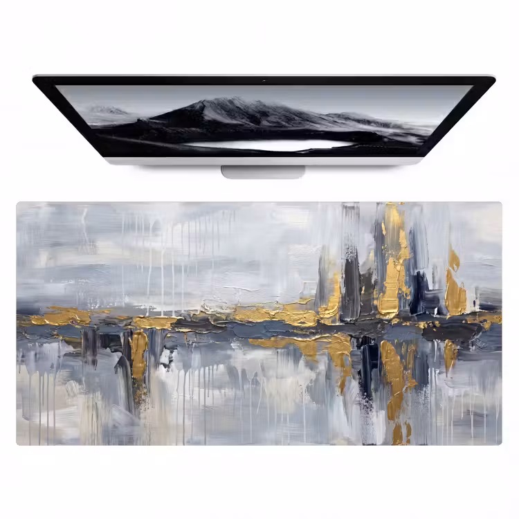 Abstract - Structuur - Goud - Grijs - Modern Muismat XXL klein -zzz3d