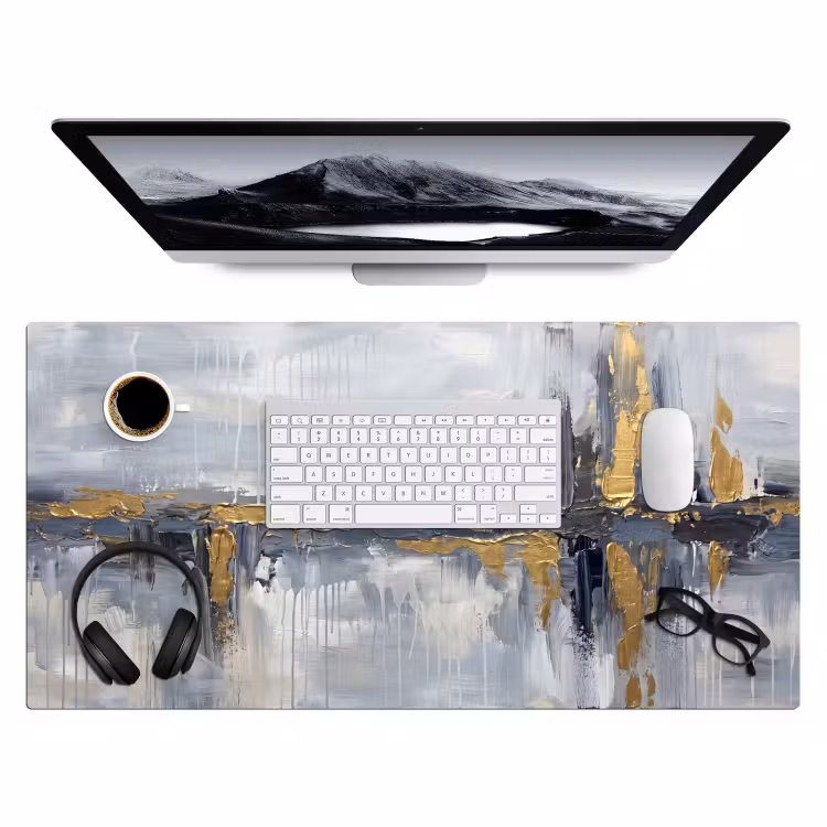 Abstract - Structuur - Goud - Grijs - Modern Muismat XXL klein -3d