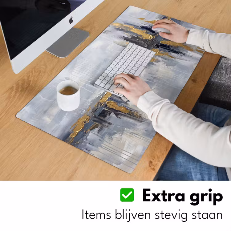 Abstract - Structuur - Goud - Grijs - Modern Muismat XXL klein -sfeer3
