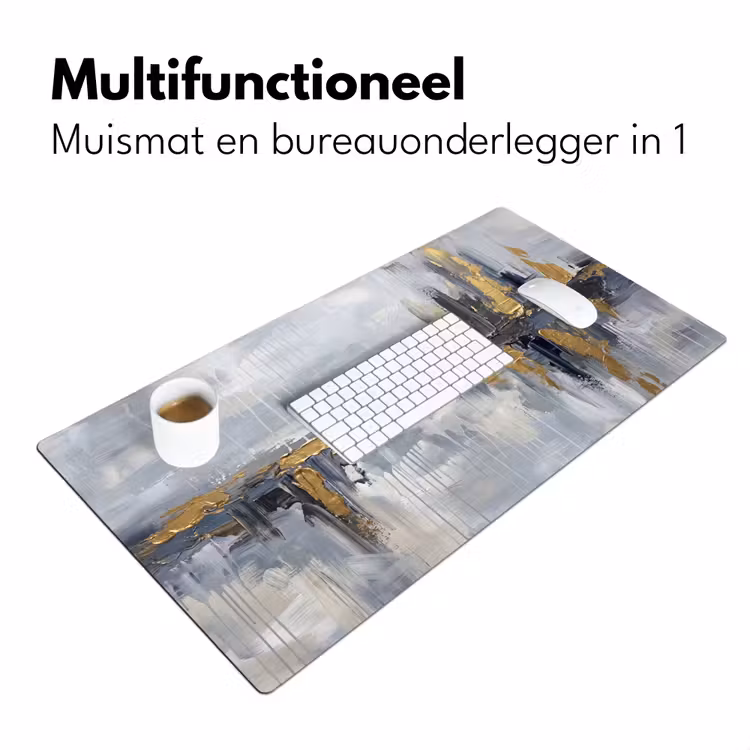 Abstract - Structuur - Goud - Grijs - Modern Muismat XXL klein -sfeer4