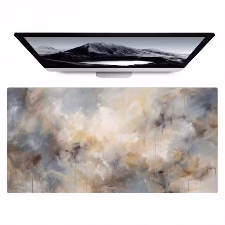 Abstract - Wolken - Sfeervol - Beige - Grijs Muismat XXL klein -zzz3d