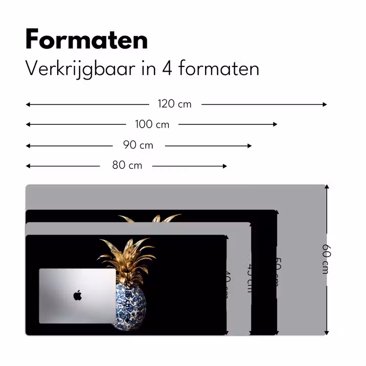 Ananas - Bloemen patroon - Goud - Delftsblauw Muismat XXL klein -sfeer5