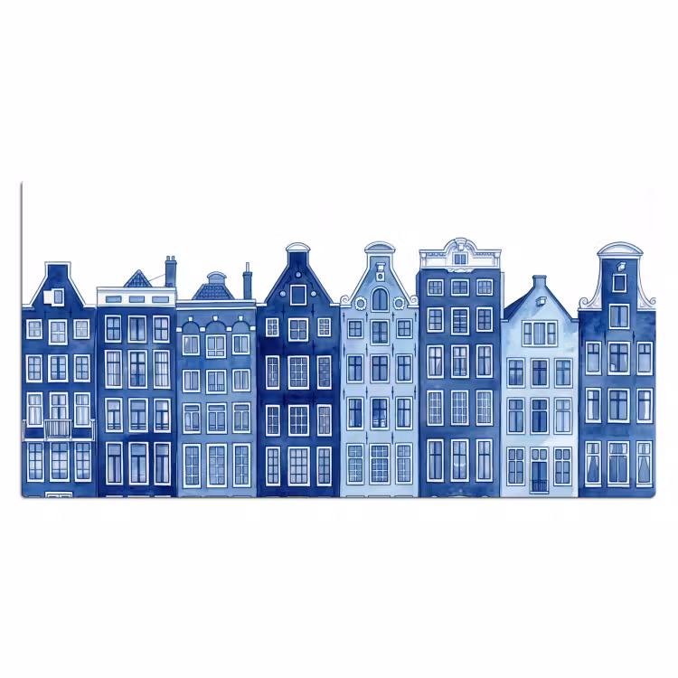 Aquarel - Grachtenpanden - Delfts - Blauw Muismat XXL klein -3d_leeg