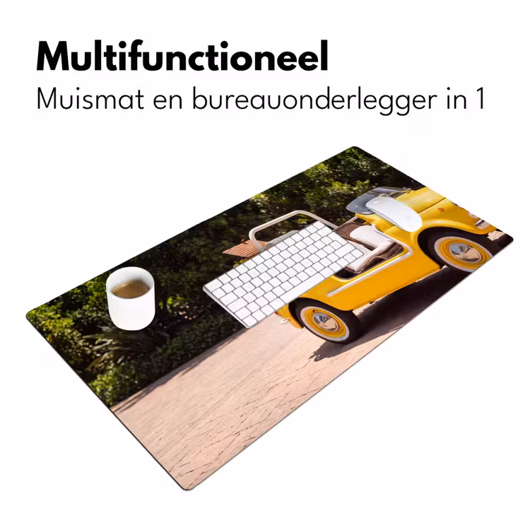 Auto - Picknick - Zomer - Geel Muismat XXL klein -sfeer4