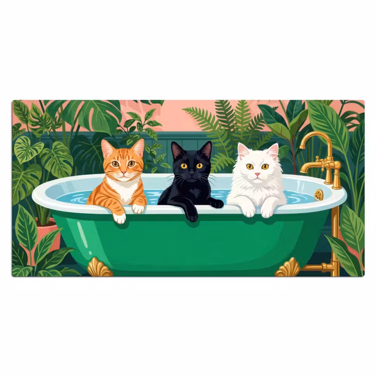 Badkamer - Kattenparade - Kleurrijk Muismat XXL klein -3d_leeg