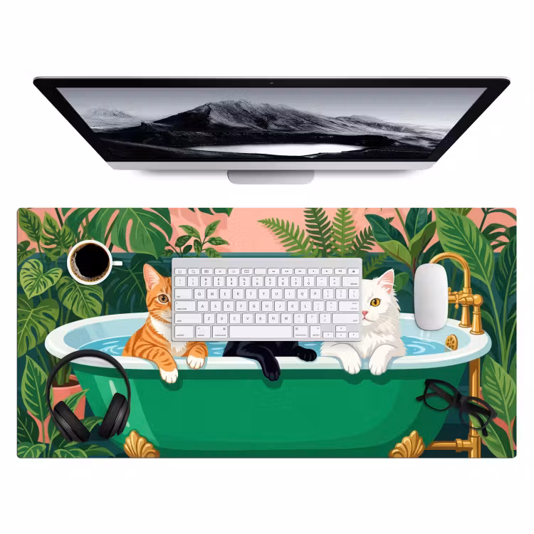 Badkamer - Kattenparade - Kleurrijk Muismat XXL klein -3d