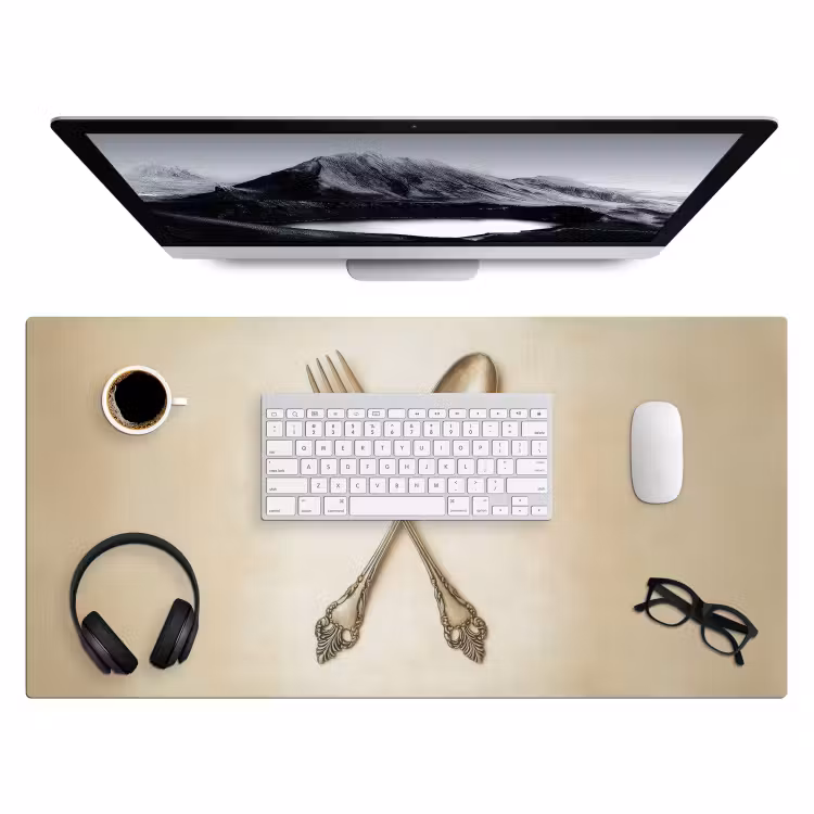 Beige - Vintage - Bestek Muismat XXL klein -3d