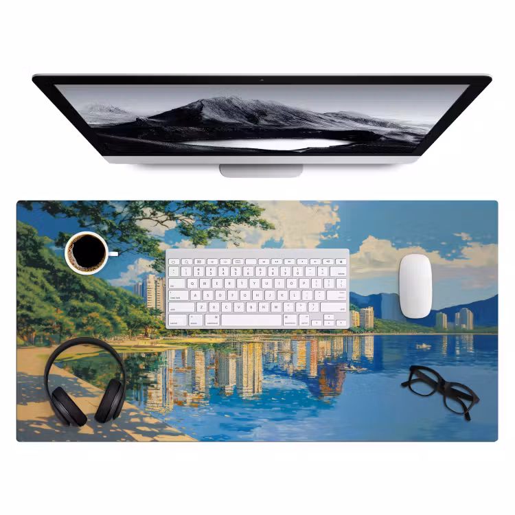 Berg - Skyline - Strand - Water Muismat XXL klein -3d