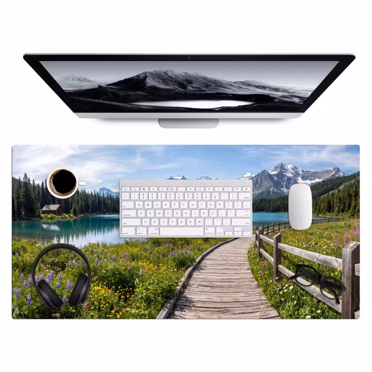 Bergen - Meer - Landschap - Blauw Muismat XXL klein -3d