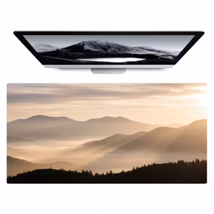 Bergen - Mist - Zonnestralen Muismat XXL klein -zzz3d