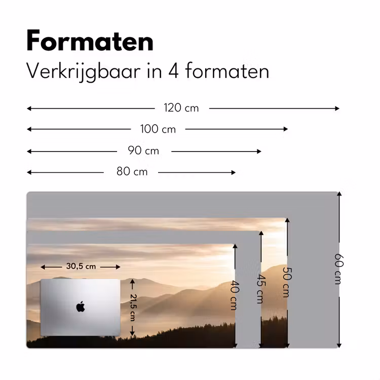 Bergen - Mist - Zonnestralen Muismat XXL klein -sfeer5