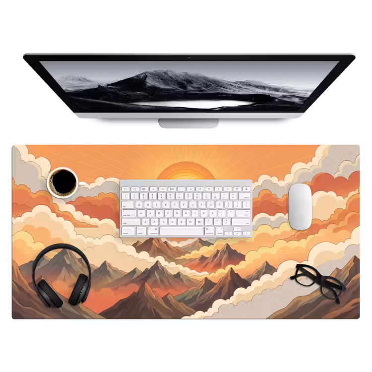 Bergen - Wolken - Natuur - Zonsopgang - Oranje Muismat XXL klein -3d