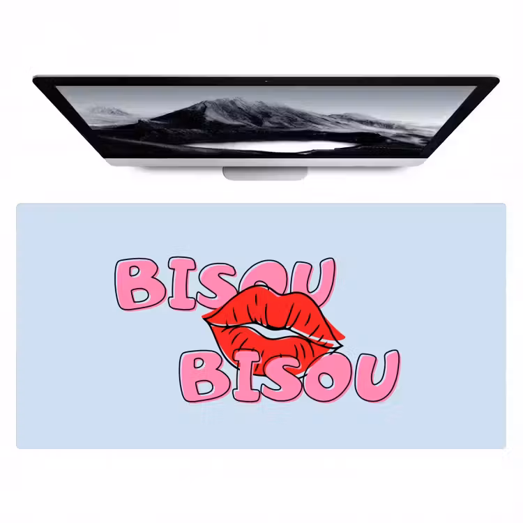 Bisou - Blauw - Roze - Lippen Muismat XXL klein -zzz3d
